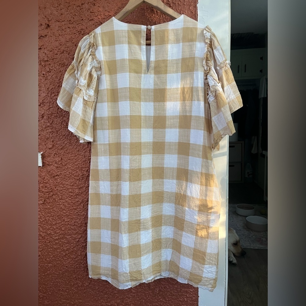 Who What Wear Women’s Gingham Dress Tan &White Checkered. Size Large - Picture 7 of 8